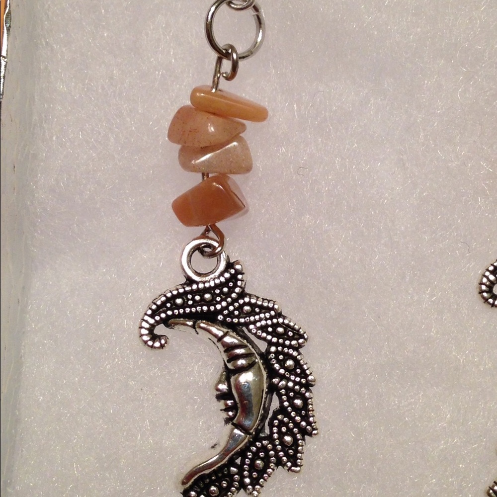 SOLD Sunstone Silver Crescent Moon Earrings - Picture 4 of 4